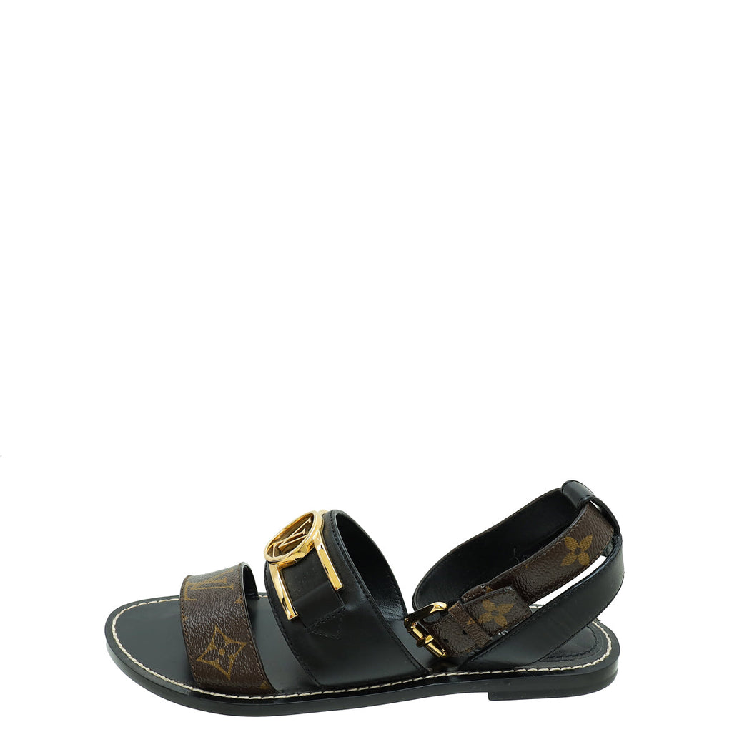 Louis Vuitton Monogram Black Academy Flat Sandal 37