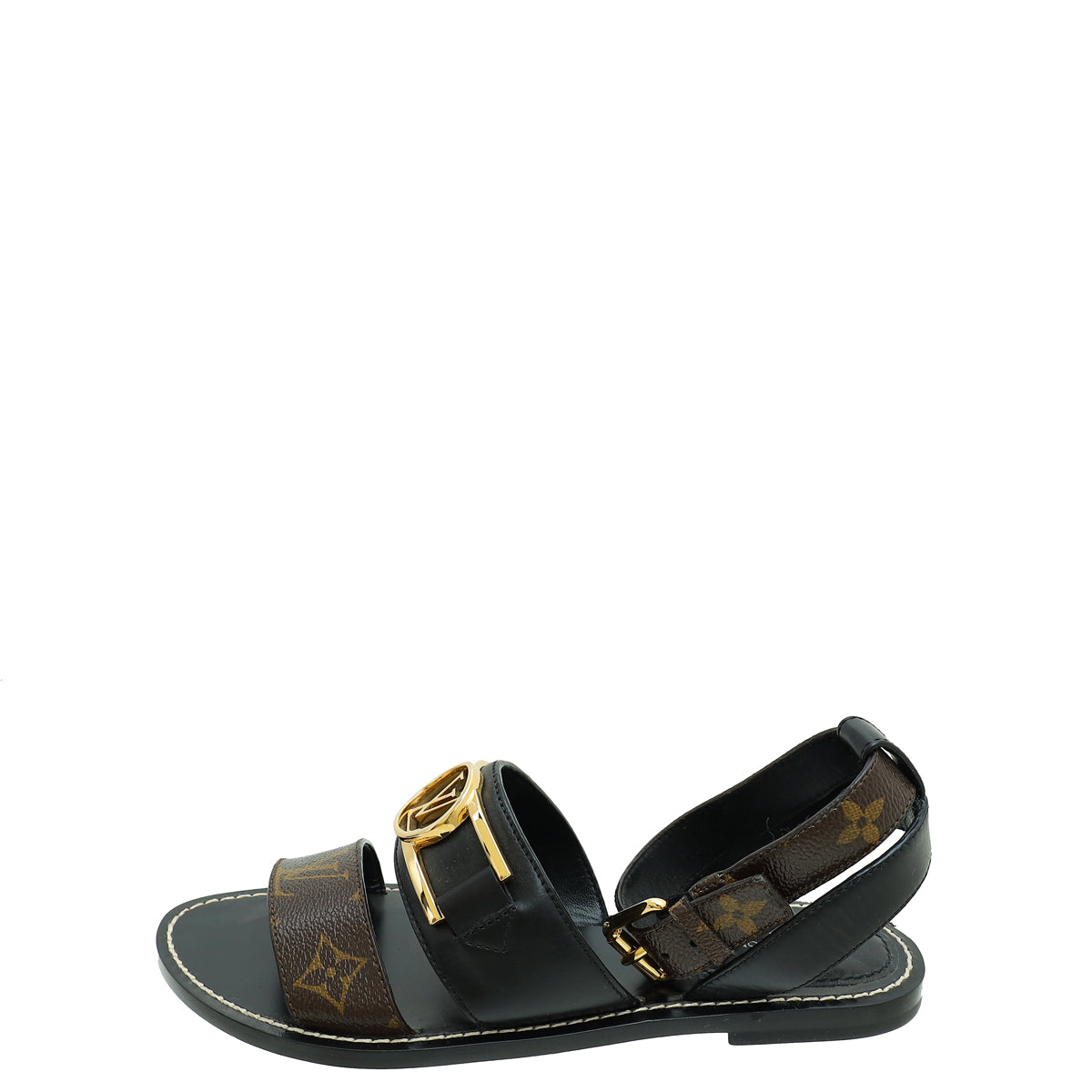 Louis Vuitton Monogram Black Academy Flat Sandal 37