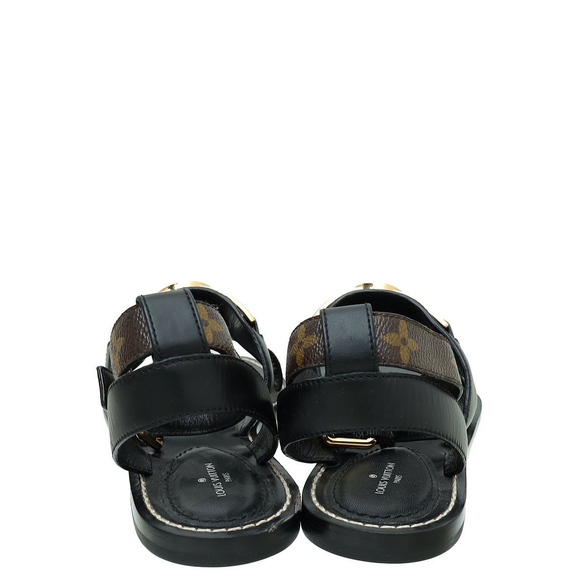 Louis Vuitton Monogram Black Academy Flat Sandal 37