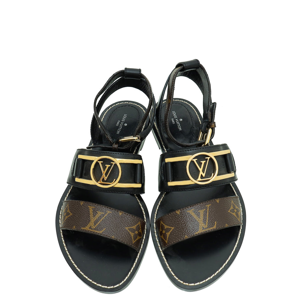 Louis Vuitton Monogram Black Academy Flat Sandal 37