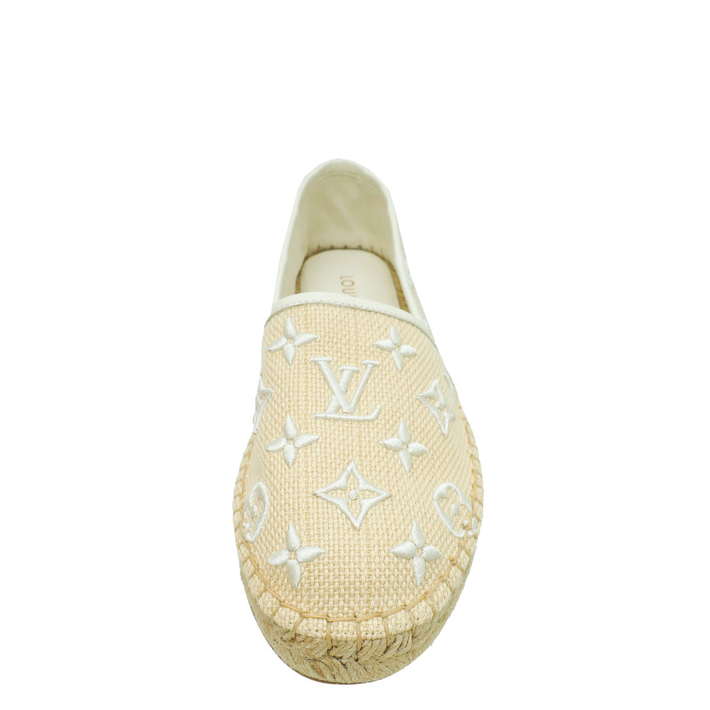 Louis Vuitton Bicolor Monogram-Embroidered Cotton Starboard Flat Espadrille 38