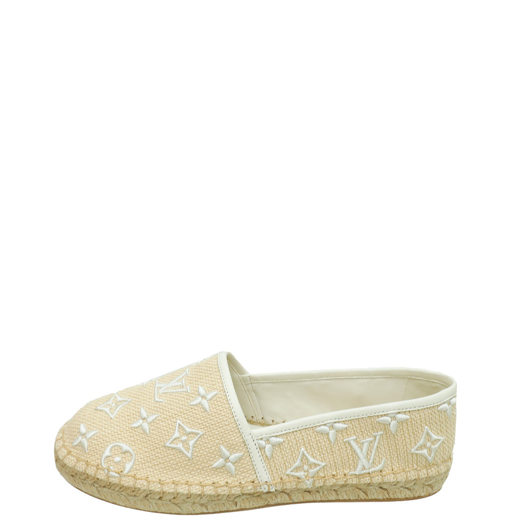 Louis Vuitton Bicolor Monogram-Embroidered Cotton Starboard Flat Espadrille 38