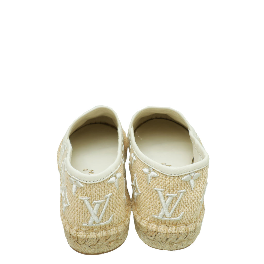 Louis Vuitton Bicolor Monogram-Embroidered Cotton Starboard Flat Espadrille 38