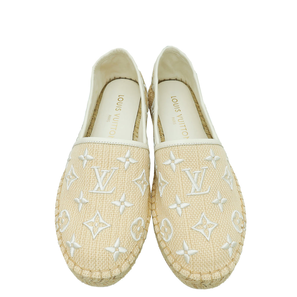 Louis Vuitton Bicolor Monogram-Embroidered Cotton Starboard Flat Espadrille 38