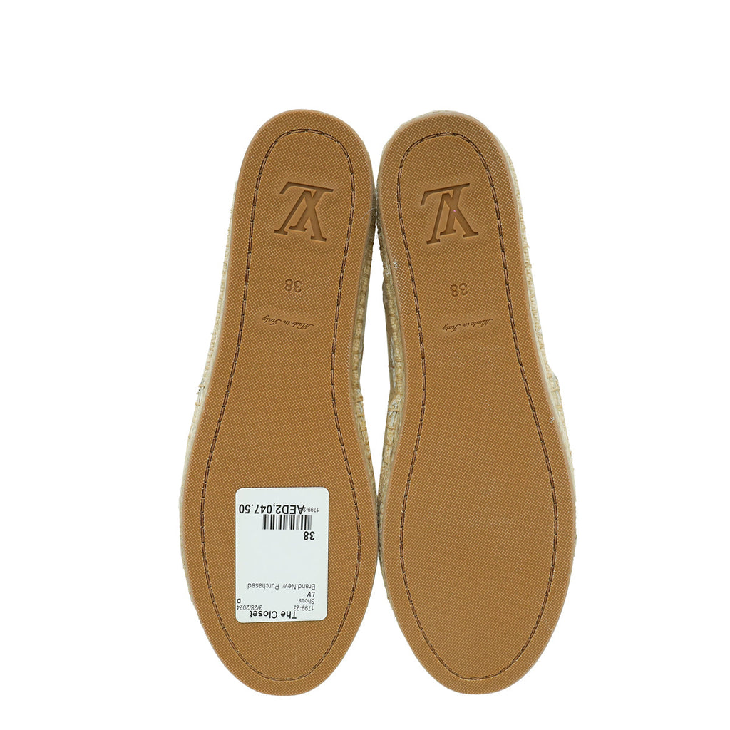 Louis Vuitton Bicolor Monogram-Embroidered Cotton Starboard Flat Espadrille 38