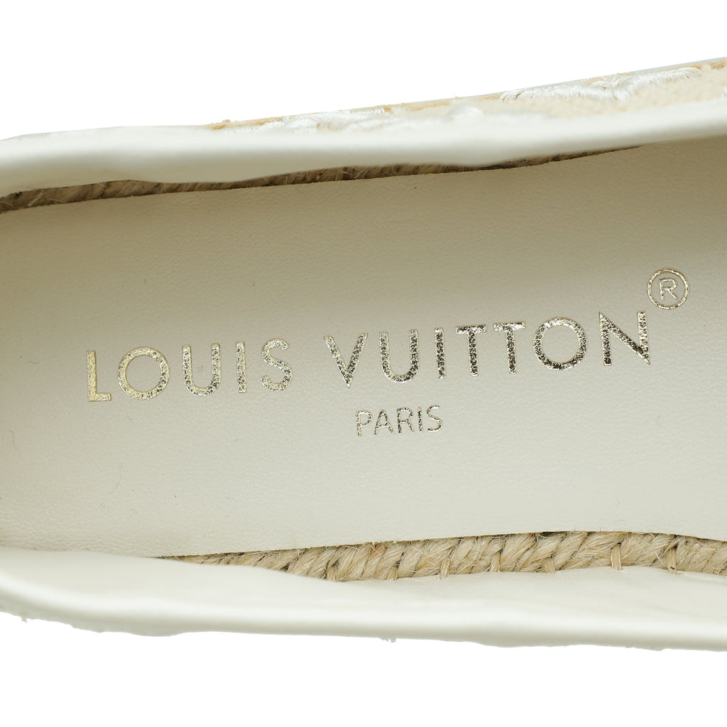 Louis Vuitton Bicolor Monogram-Embroidered Cotton Starboard Flat Espadrille 38