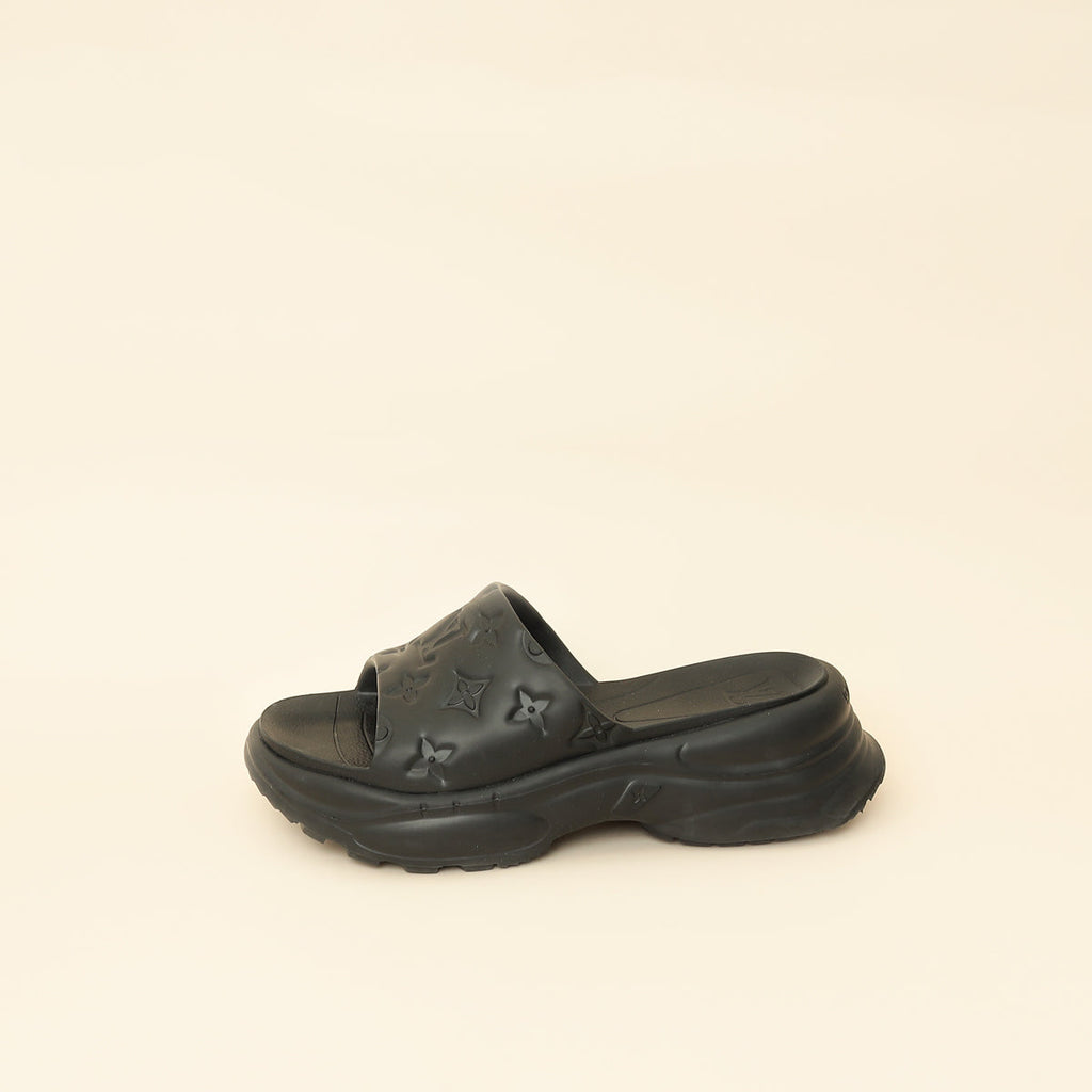 Louis Vuitton Black Monogram Embossed Pool 55 Flat Comfort Mule 36