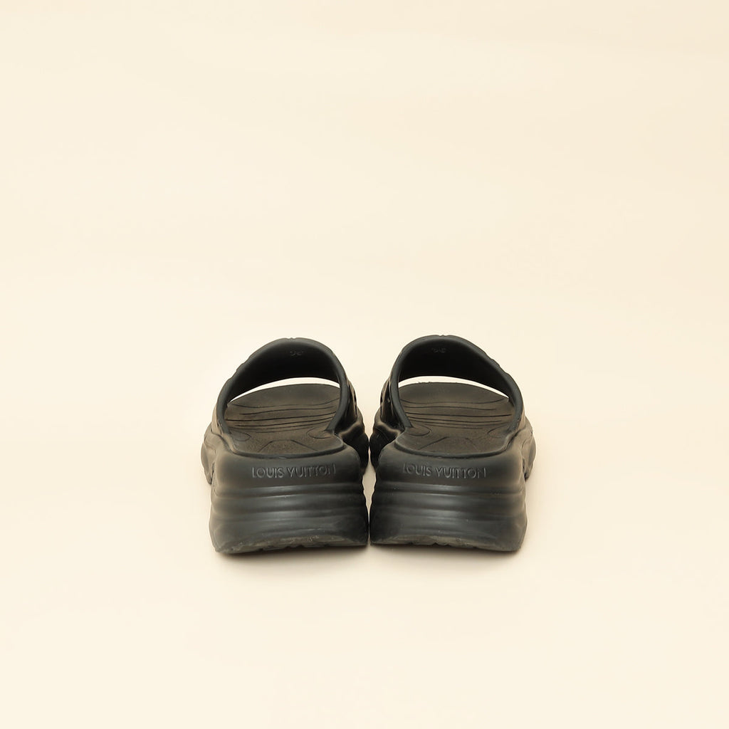 Louis Vuitton Black Monogram Embossed Pool 55 Flat Comfort Mule 36