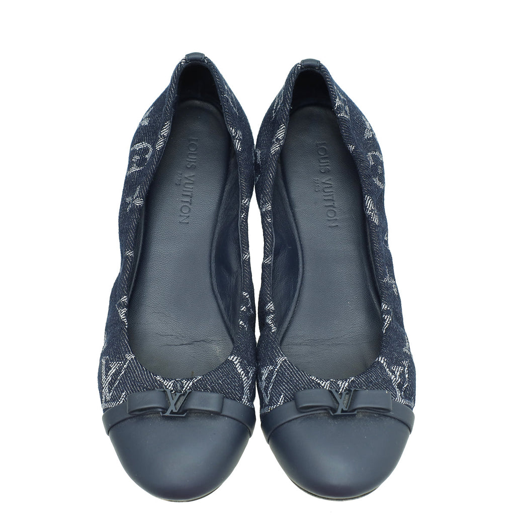 Louis Vuitton Navy Blue Monogram Denim Elba Elastic Ballerina 35
