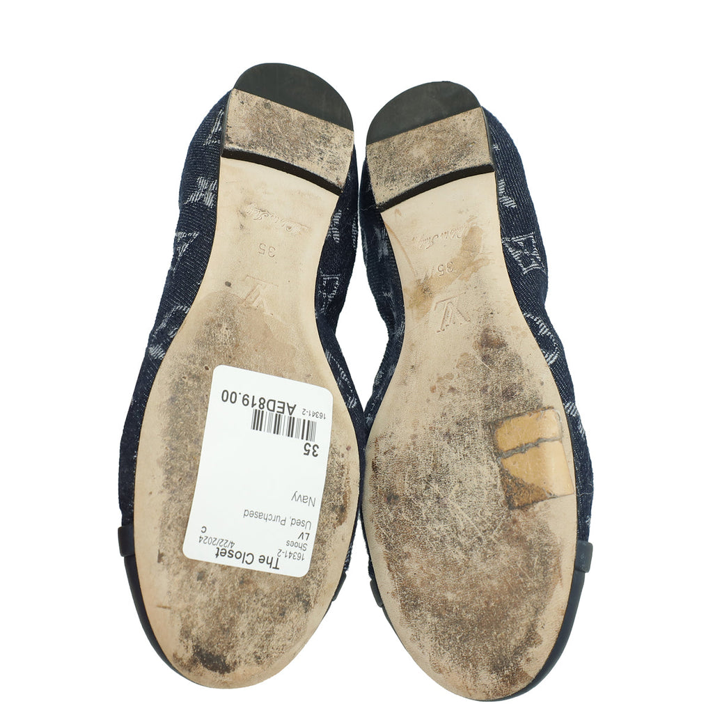Louis Vuitton Navy Blue Monogram Denim Elba Elastic Ballerina 35