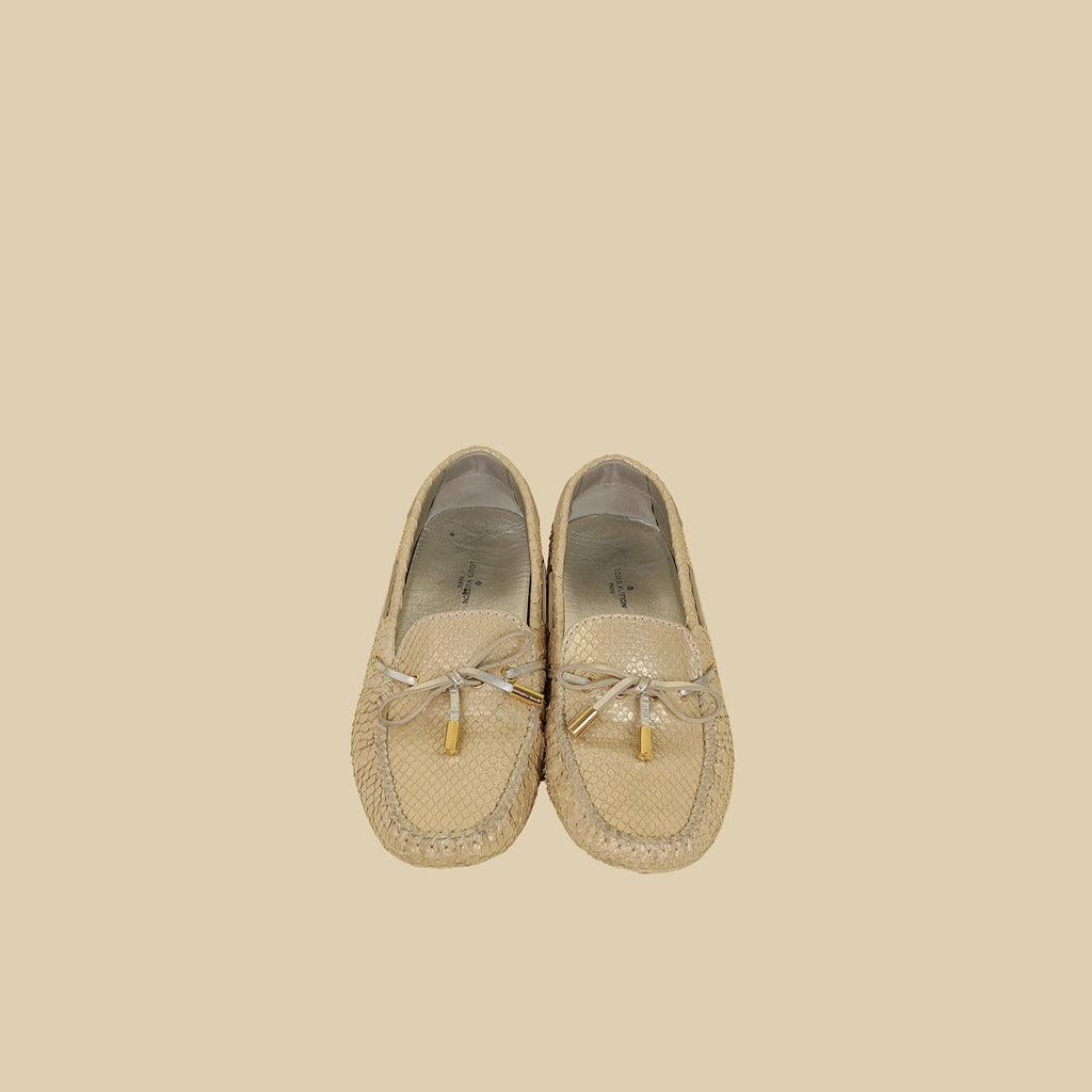 Louis Vuitton Light Gold Python Gloria Flat Loafer 36.5