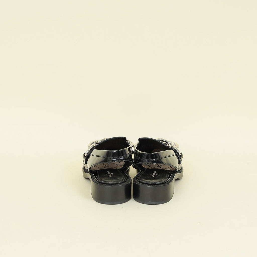 Louis Vuitton Black Chain Moccasin Slingback 36.5