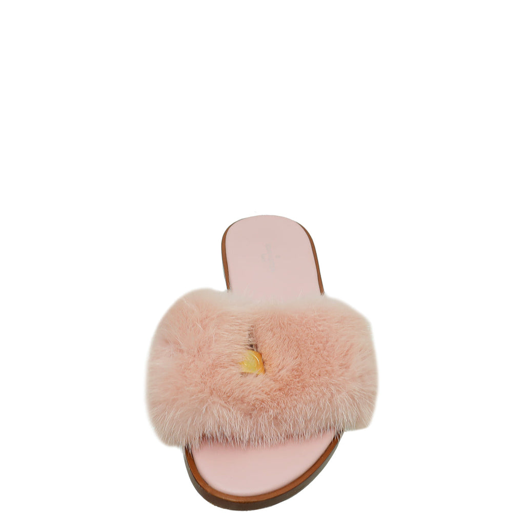 Louis Vuitton Pink Mink Fur Lock It Flat Mules 37