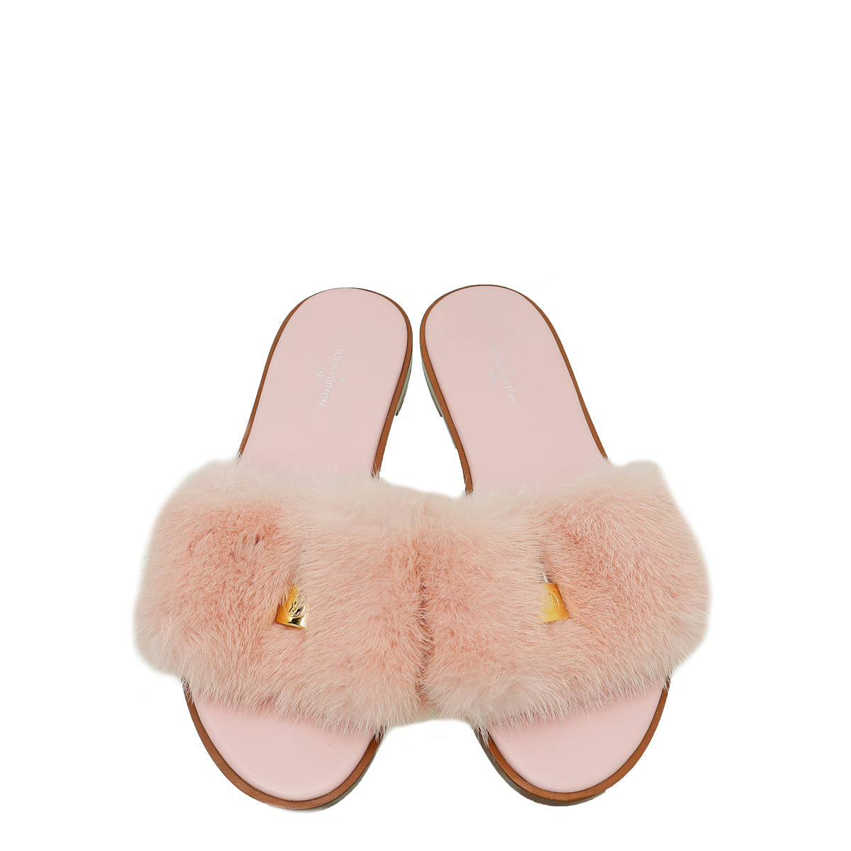 Louis Vuitton Pink Mink Fur Lock It Flat Mules 37