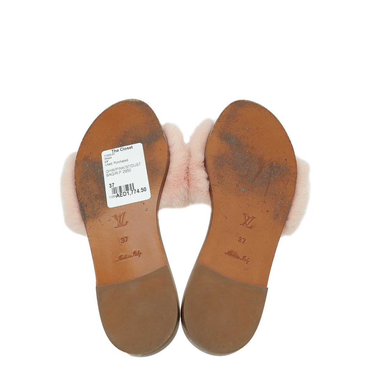 Louis Vuitton Pink Mink Fur Lock It Flat Mules 37