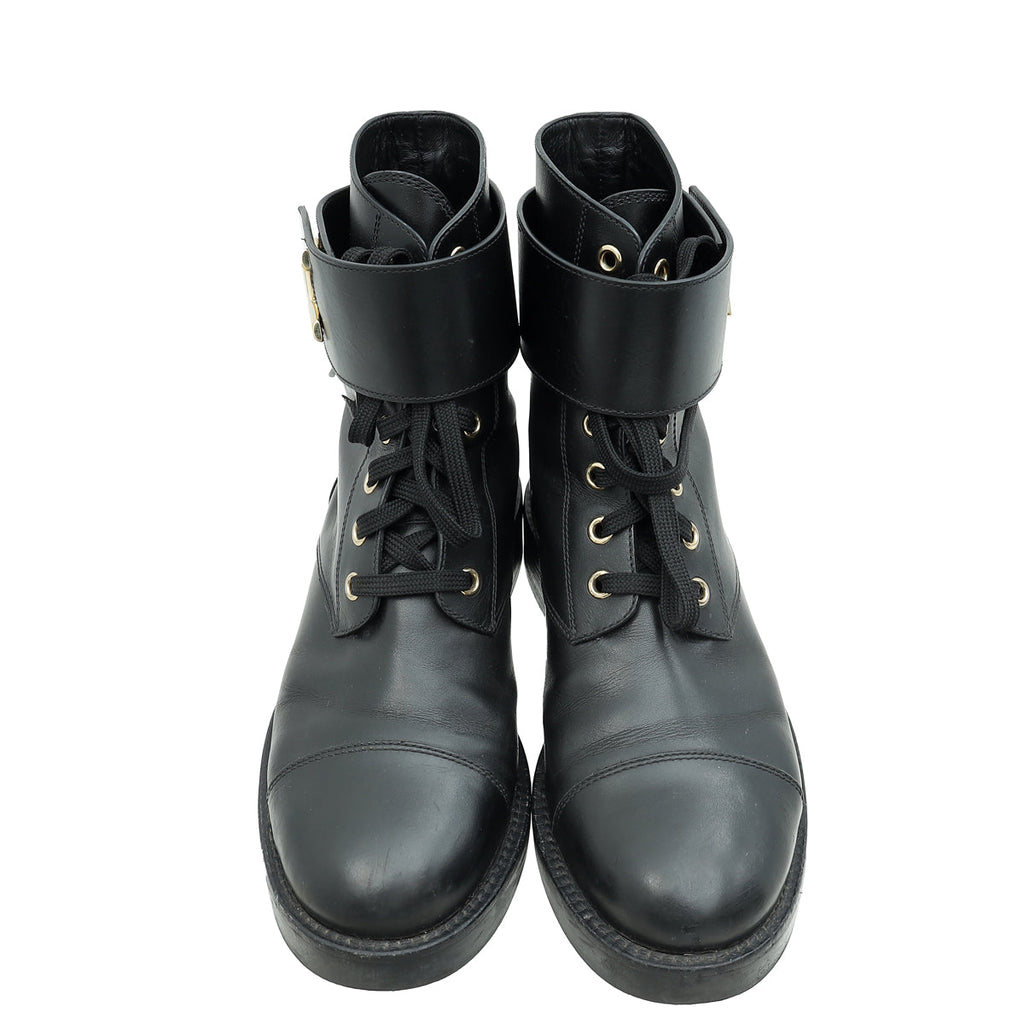 Louis Vuitton Black Wonderland Flat Ranger Boots 37