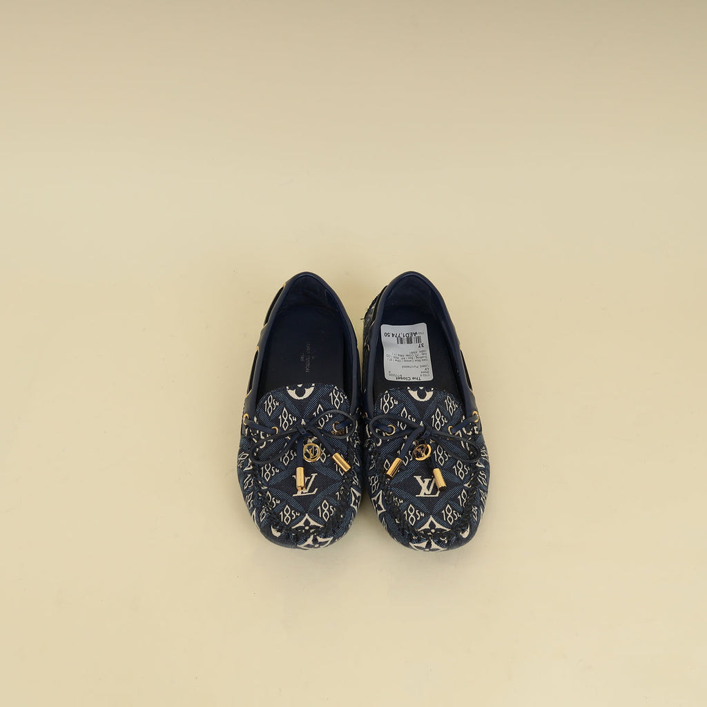 Louis Vuitton Navy Blue Jacquard Since 1854 Gloria Loafers 37