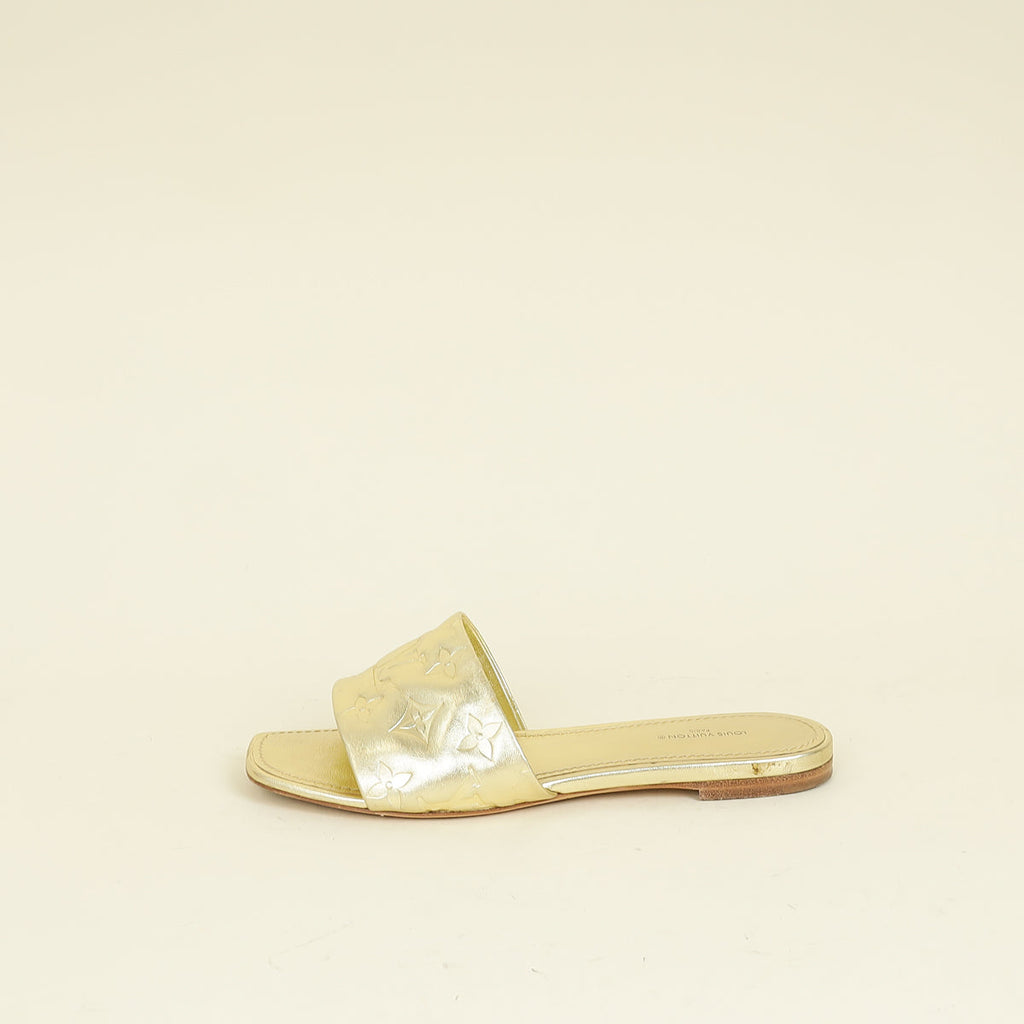Louis Vuitton Metallic Gold Monogram Revival Flat Mules 37