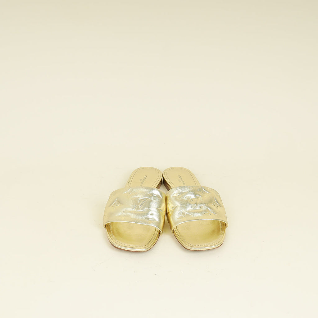 Louis Vuitton Metallic Gold Monogram Revival Flat Mules 37