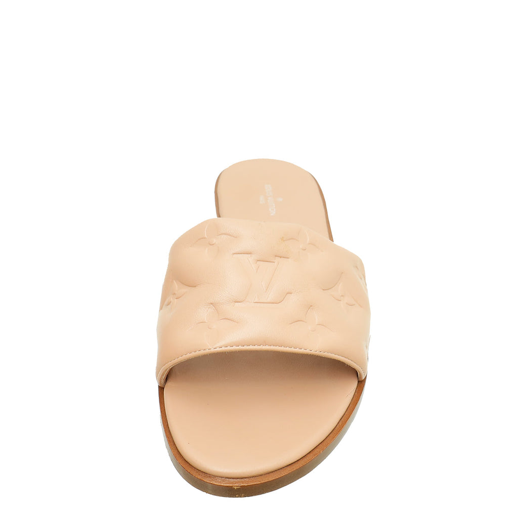Louis Vuitton Nude Pink Monogram Embossed Revival Flat Mules 37