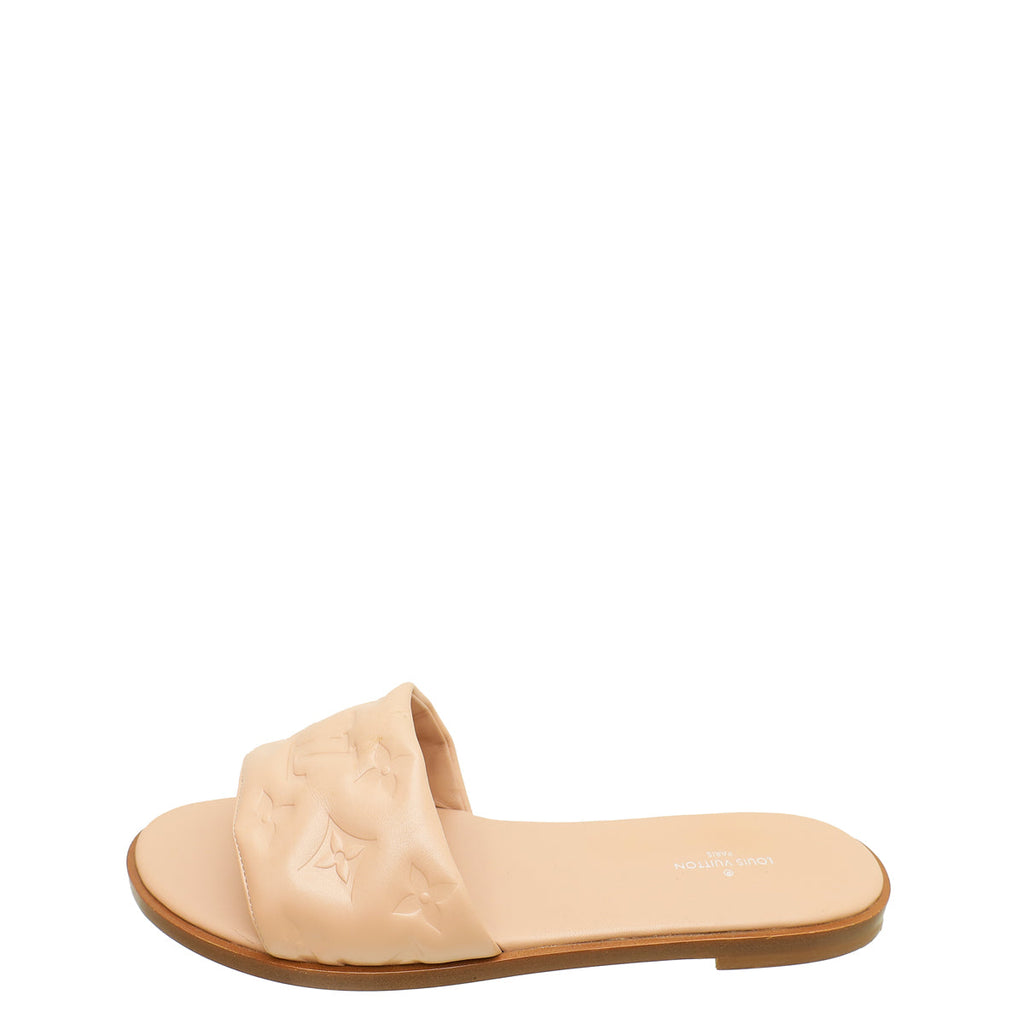 Louis Vuitton Nude Pink Monogram Embossed Revival Flat Mules 37