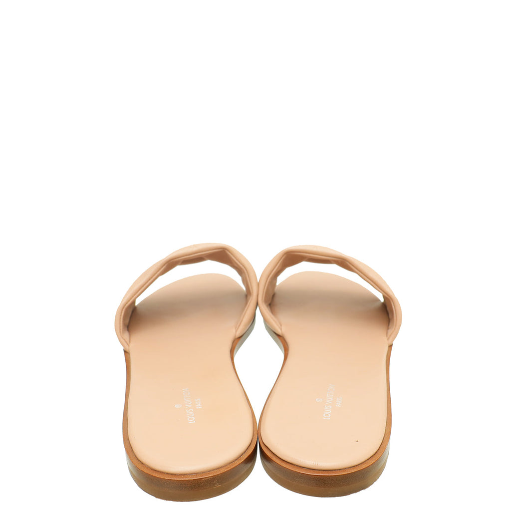 Louis Vuitton Nude Pink Monogram Embossed Revival Flat Mules 37