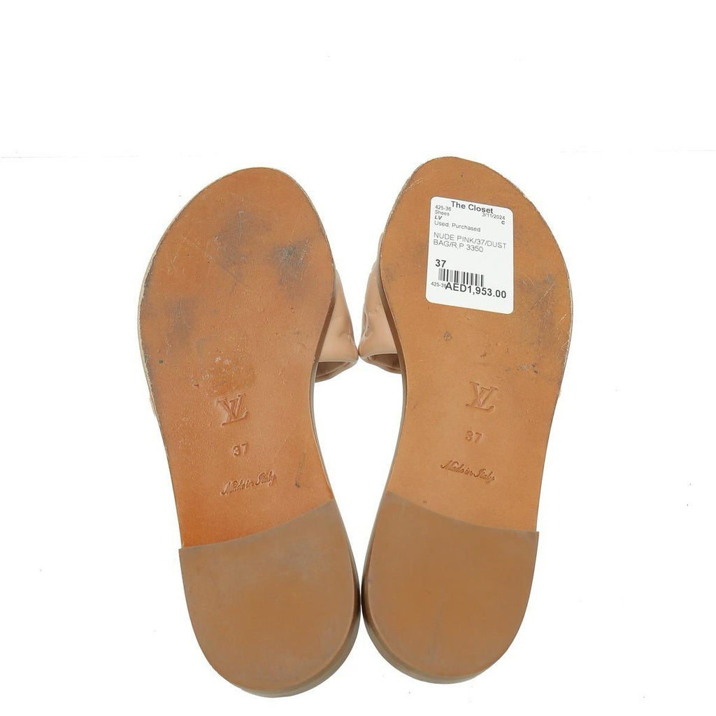 Louis Vuitton Nude Pink Monogram Embossed Revival Flat Mules 37