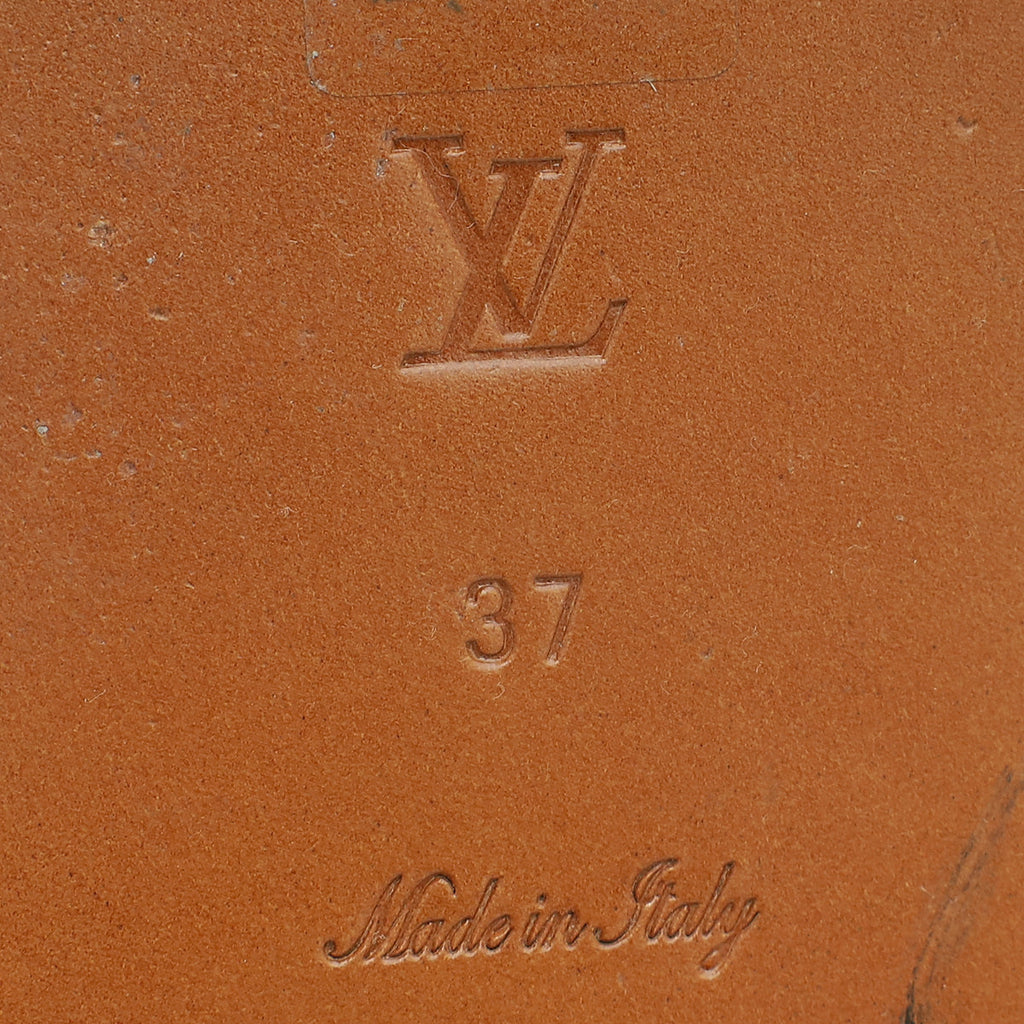 Louis Vuitton Nude Pink Monogram Embossed Revival Flat Mules 37