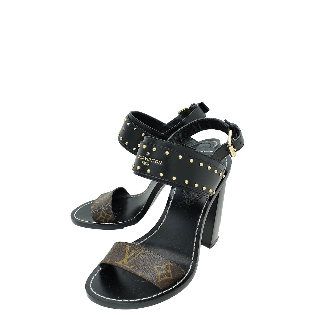 Louis Vuitton Monogram Black Nomad Studded Sandal 37