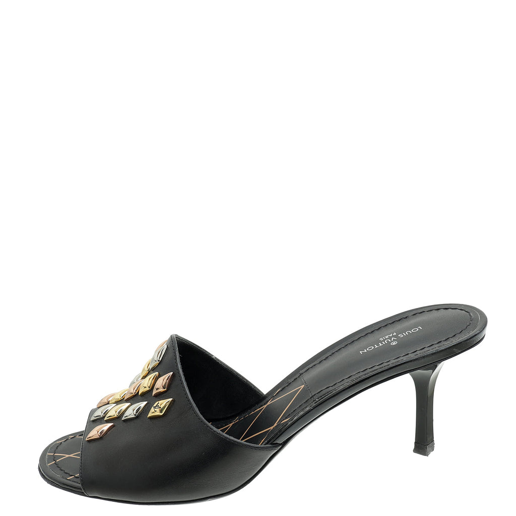 Louis Vuitton Black Studded Slide Sandals 38.5