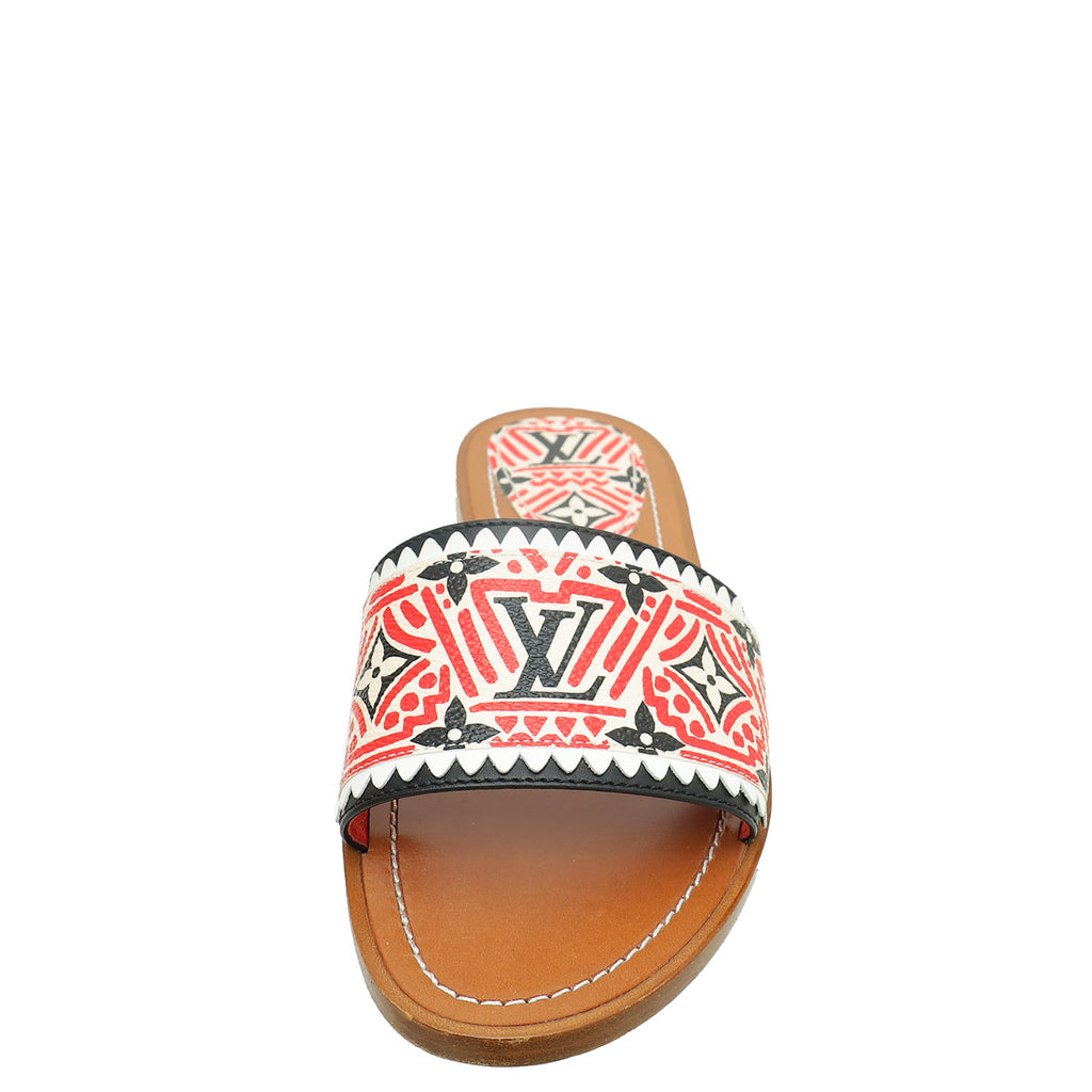 Louis Vuitton Multicolor/Tan Crafty Lock It Flat Mule 38