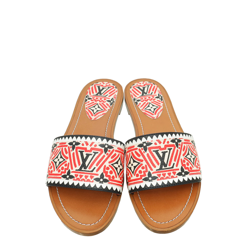 Louis Vuitton Multicolor/Tan Crafty Lock It Flat Mule 38