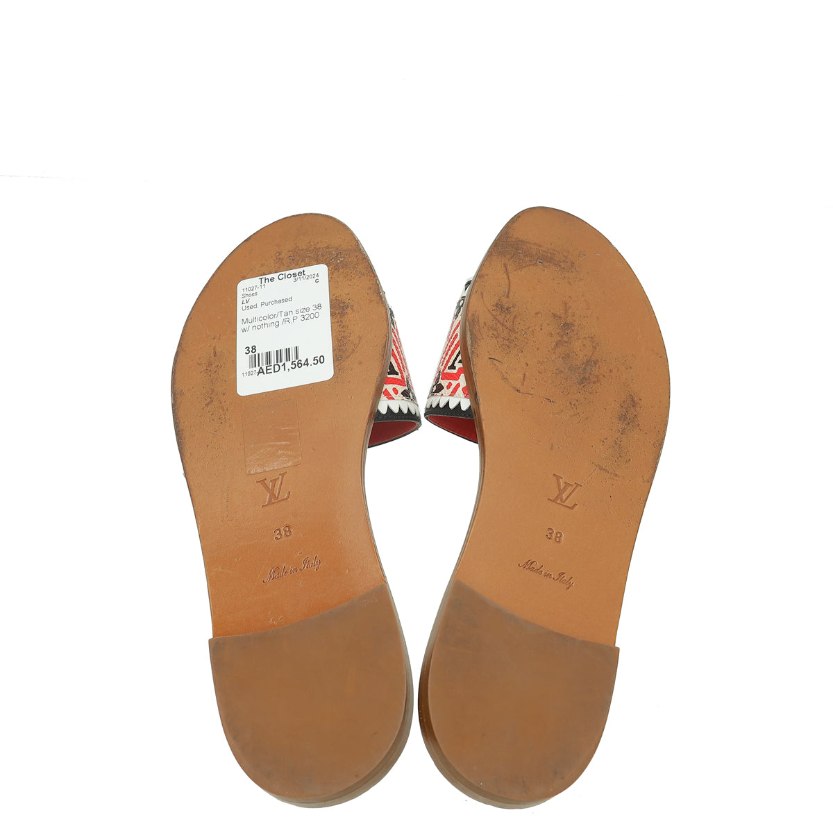 Louis Vuitton Multicolor/Tan Crafty Lock It Flat Mule 38