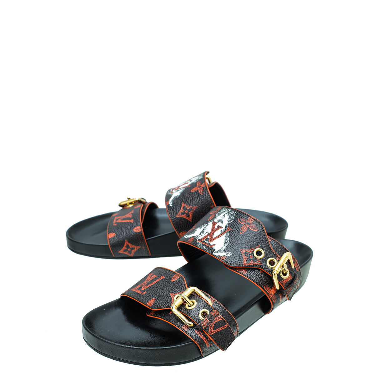 Louis Vuitton Bicolor Catogram Bom Dia Flat Mules 38