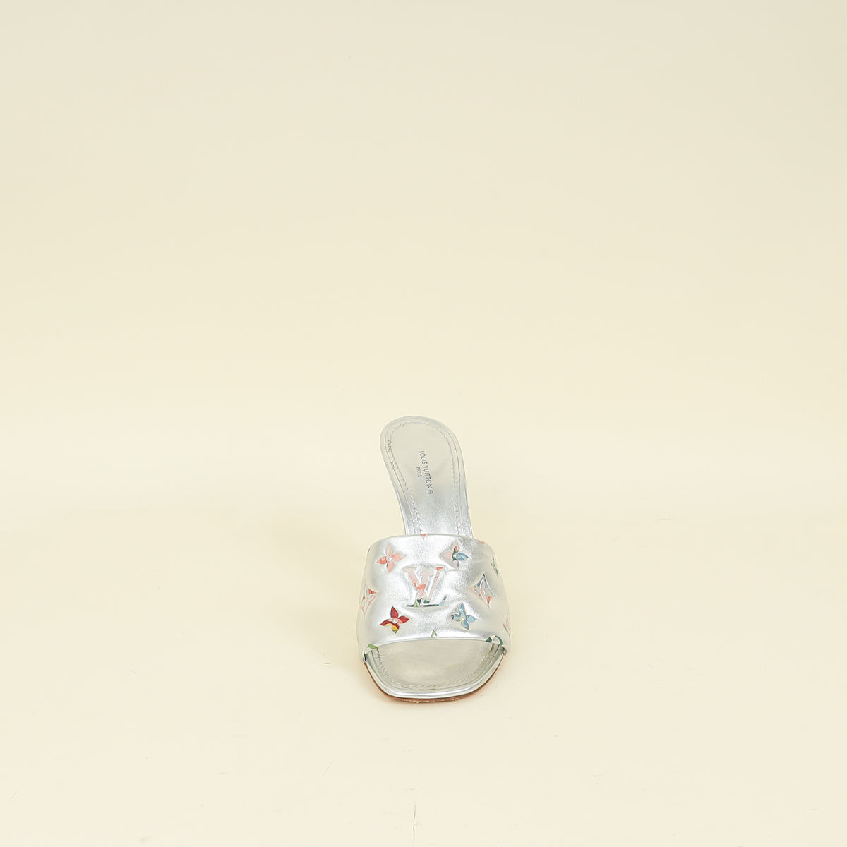Louis Vuitton Metallic Silver Monogram Embossed Revival Mules 38