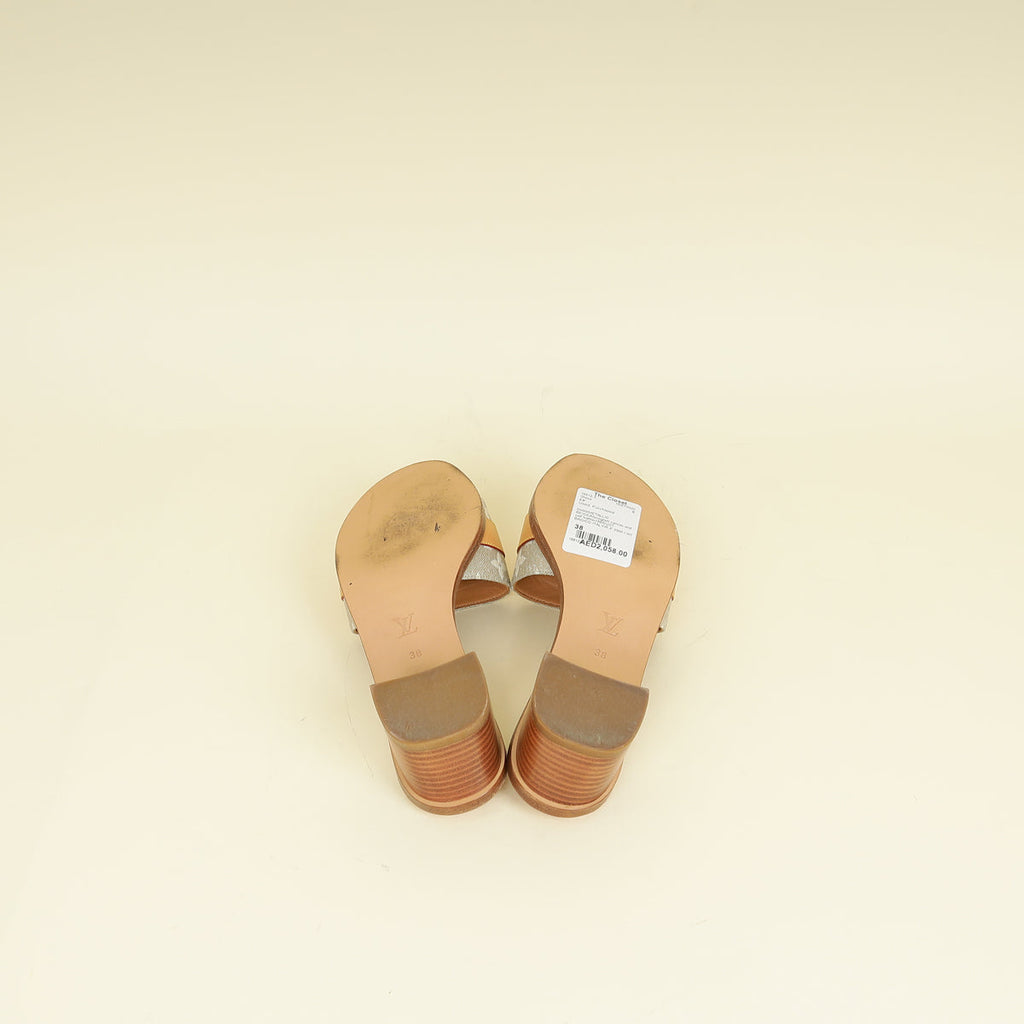 Louis Vuitton Metallic Beige Lock It Mule 38