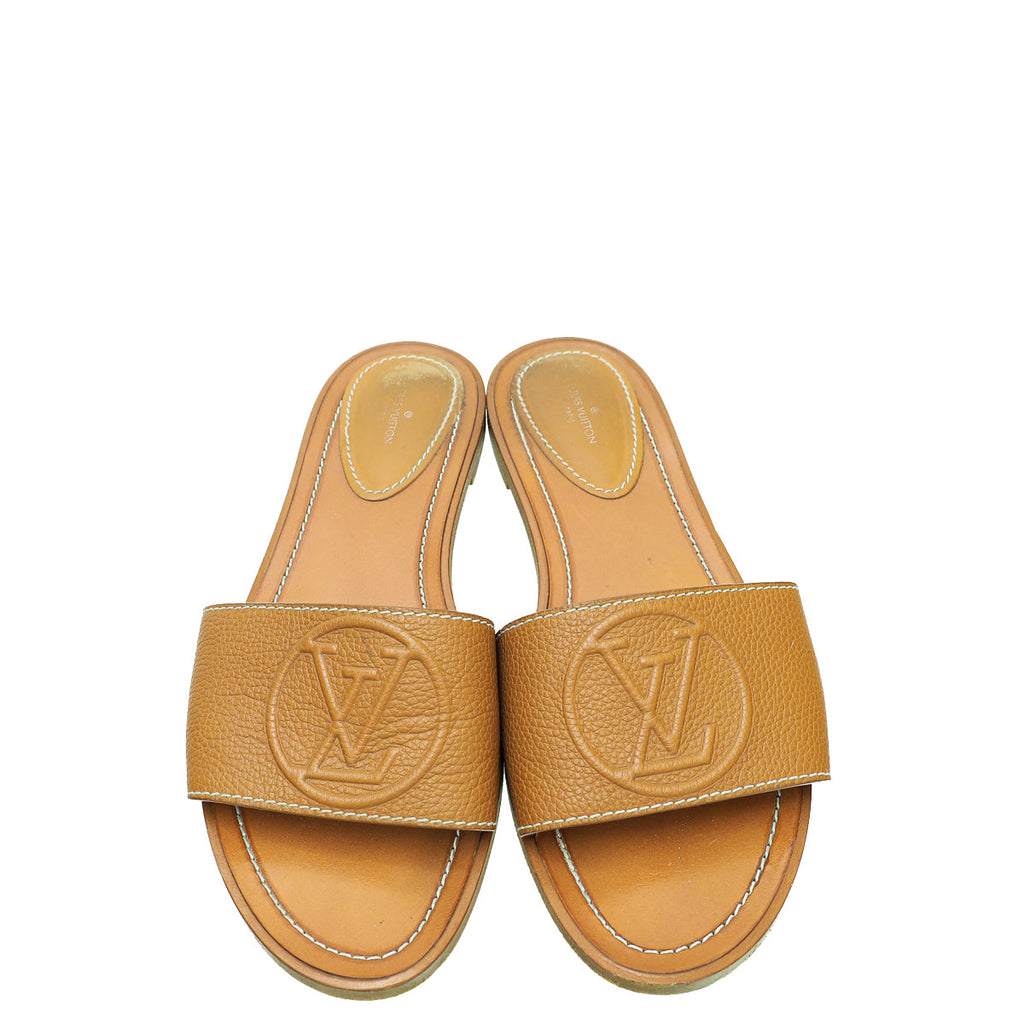 Louis Vuitton Cognac Lock It Flat Mule 39.5