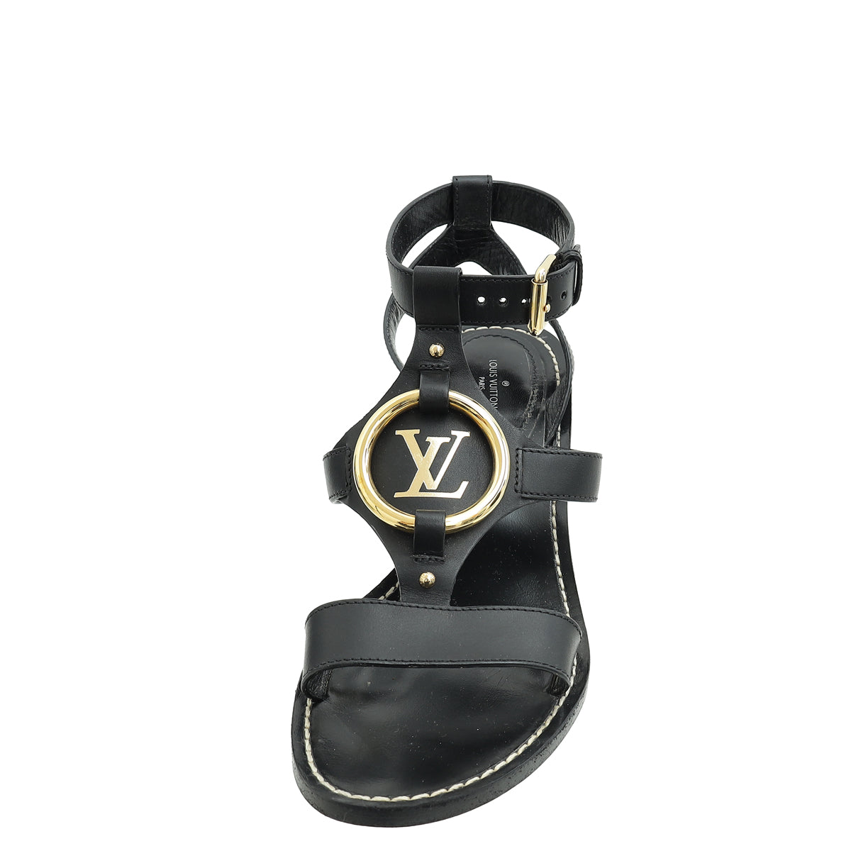 Louis Vuitton Black Logo Ankle Strap Heeled Sandals 39