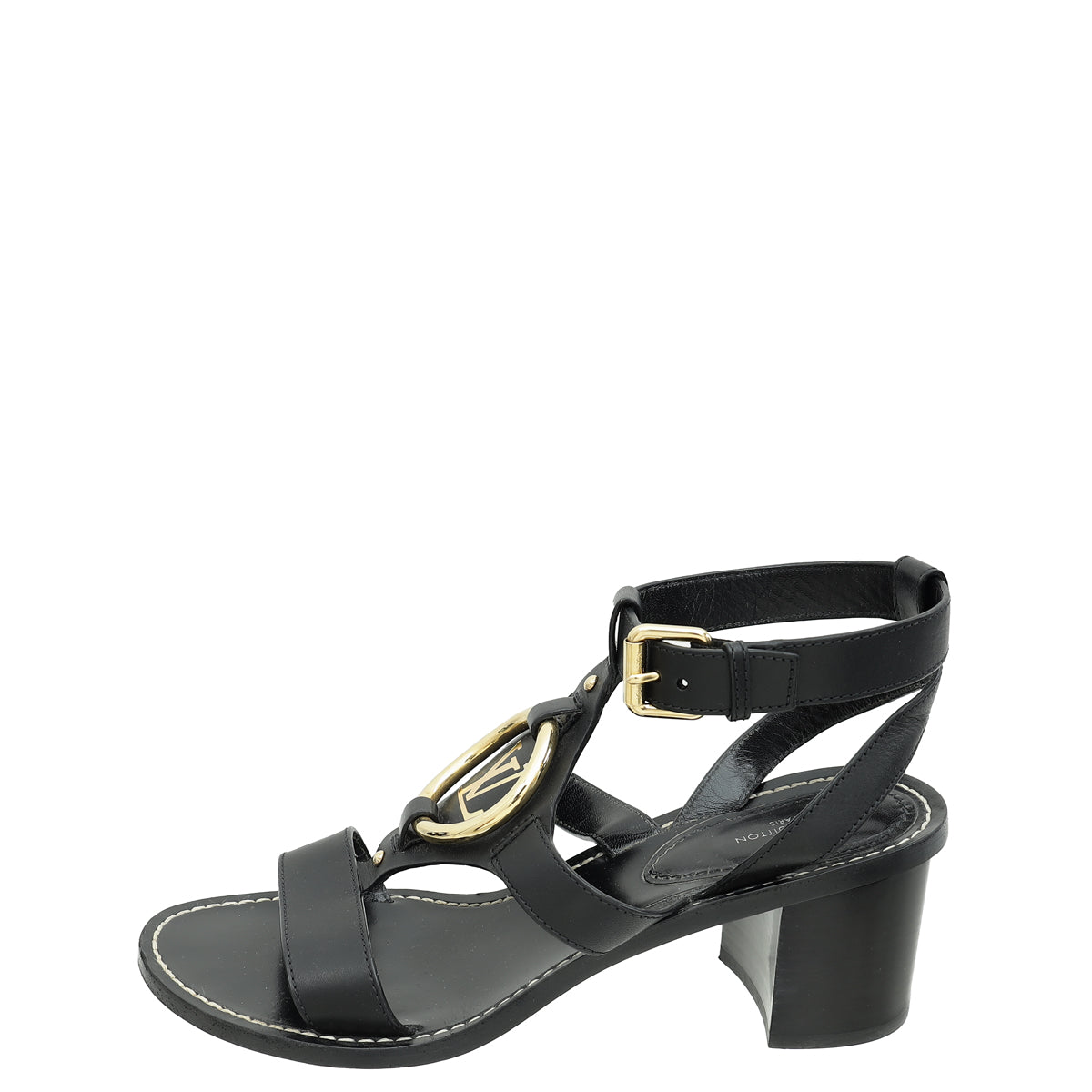 Louis Vuitton Black Logo Ankle Strap Heeled Sandals 39