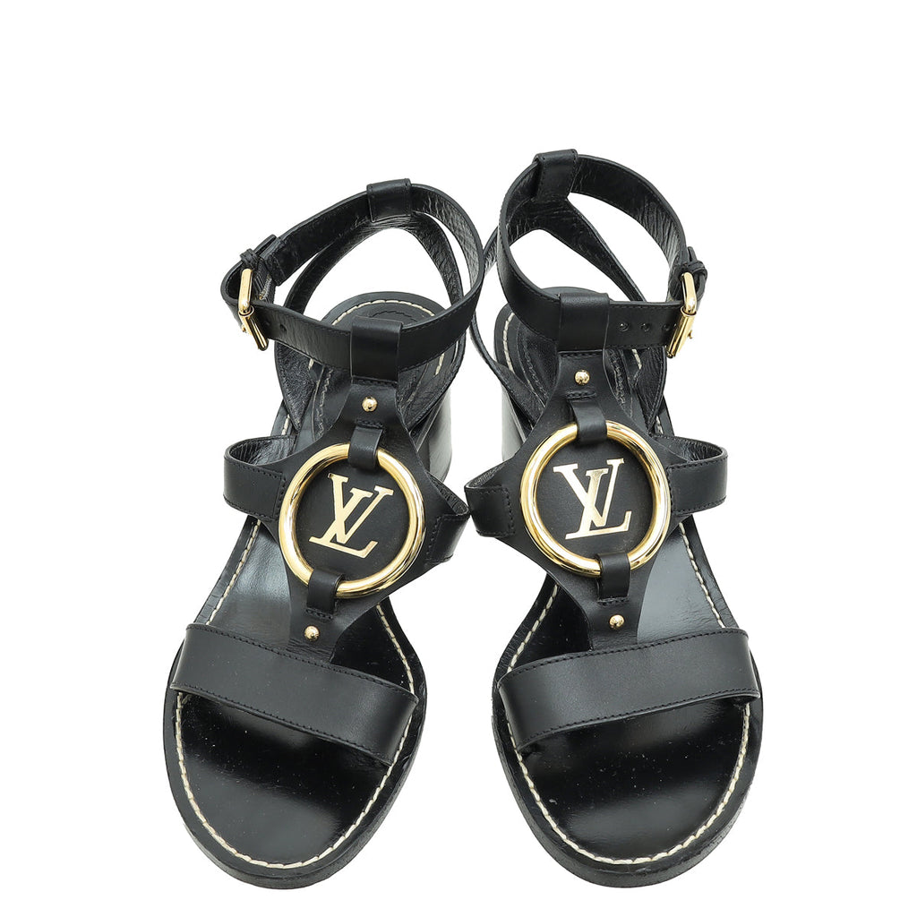 Louis Vuitton Black Logo Ankle Strap Heeled Sandals 39
