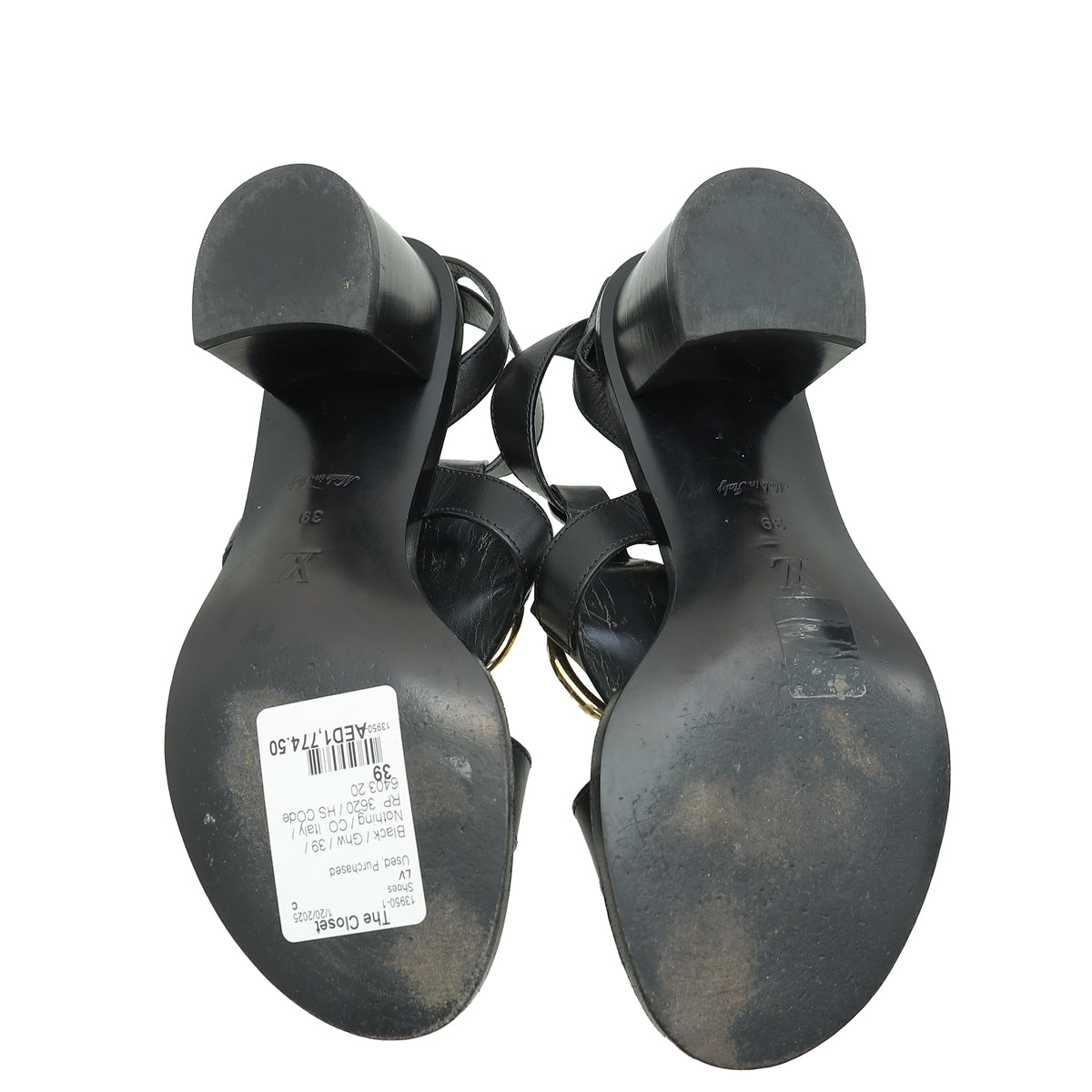 Louis Vuitton Black Logo Ankle Strap Heeled Sandals 39