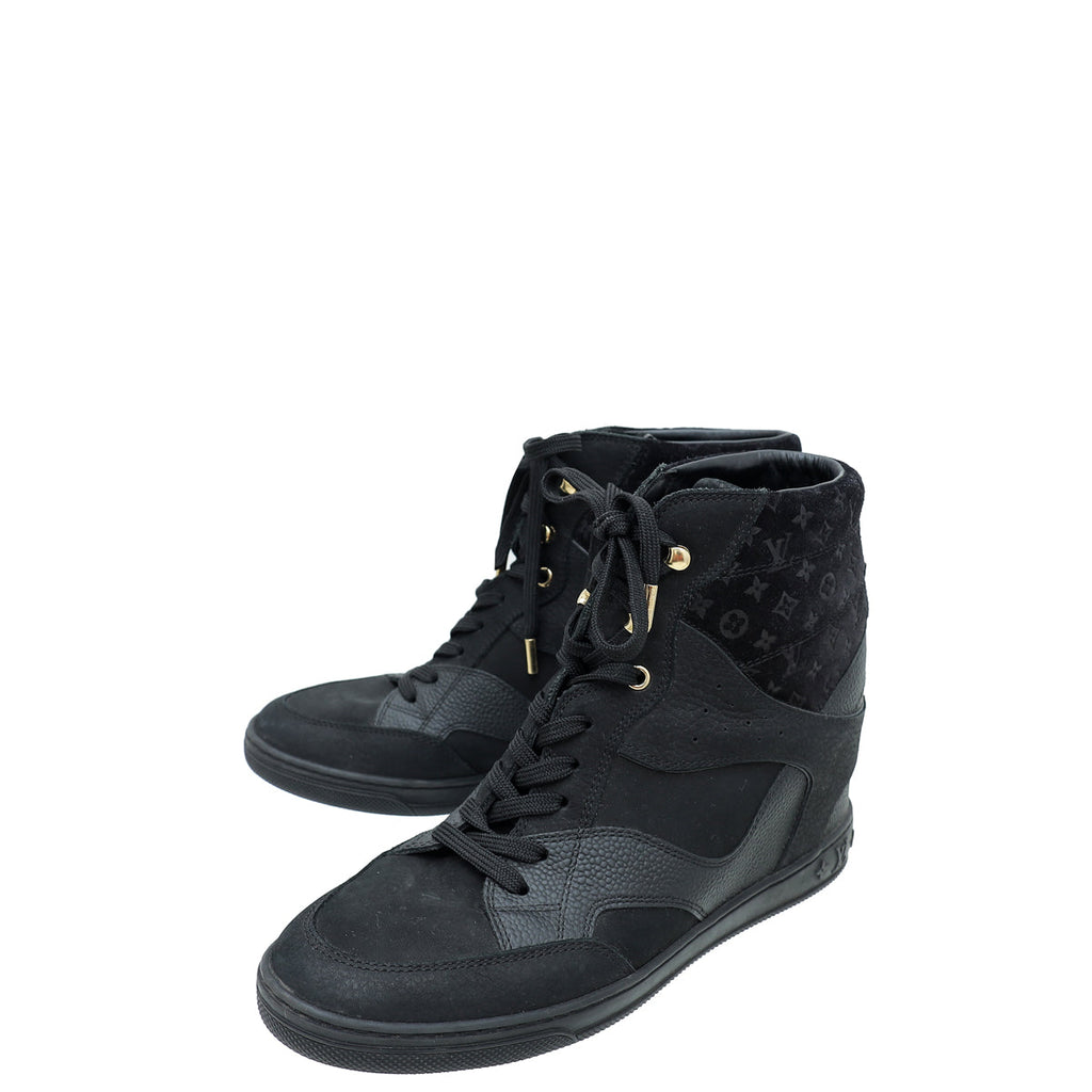 Louis Vuitton Black Suede Monogram Cliff Top Wedge Sneakers 39