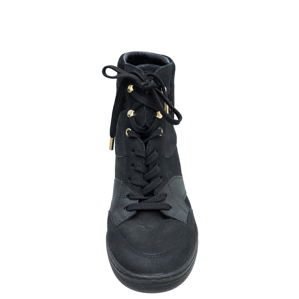 Louis Vuitton Black Suede Monogram Cliff Top Wedge Sneakers 39