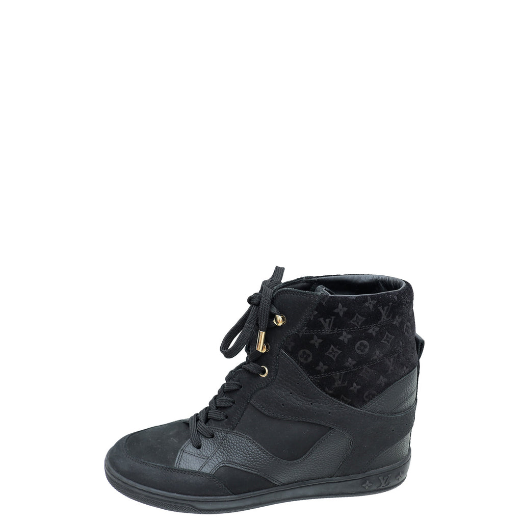 Louis Vuitton Black Suede Monogram Cliff Top Wedge Sneakers 39