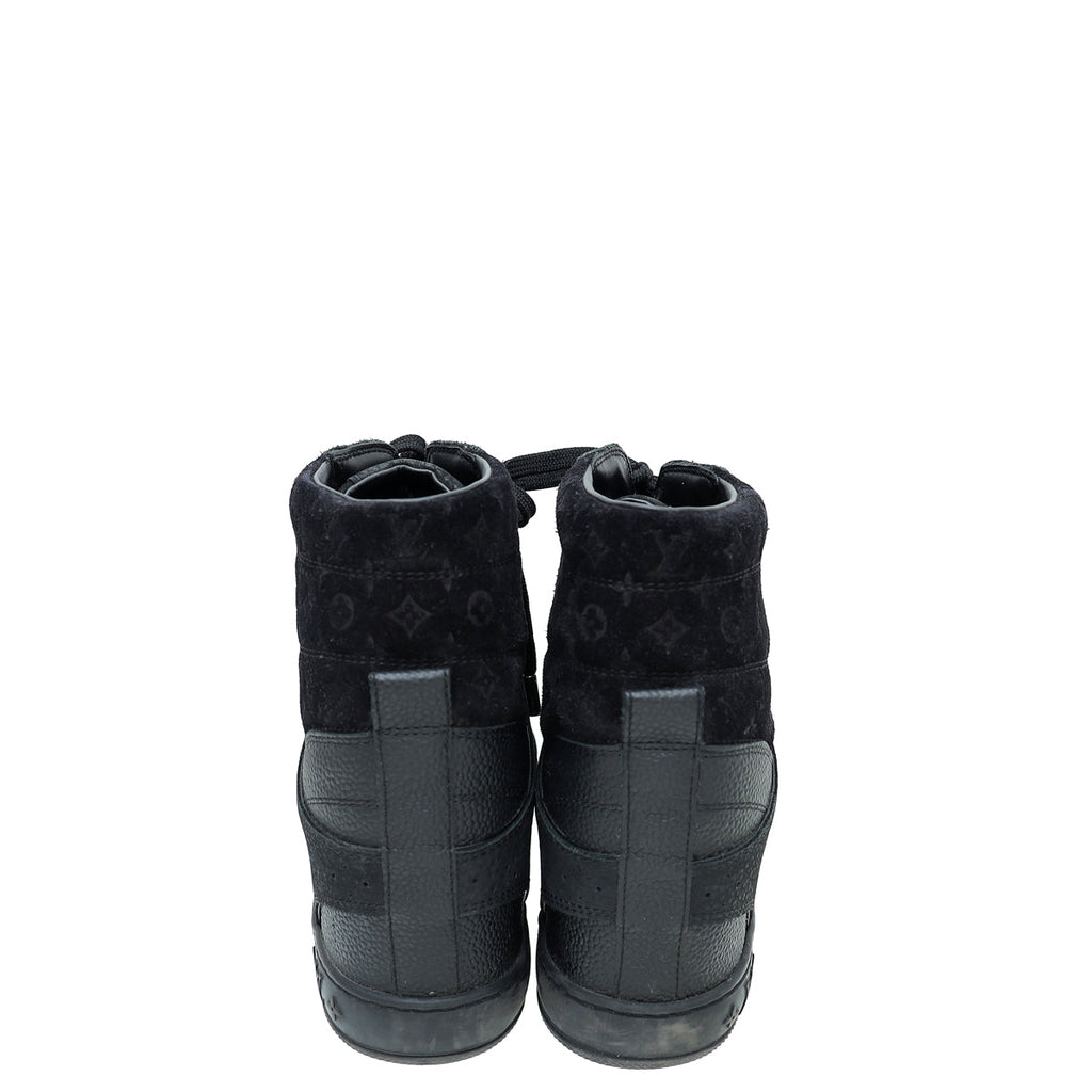 Louis Vuitton Black Suede Monogram Cliff Top Wedge Sneakers 39