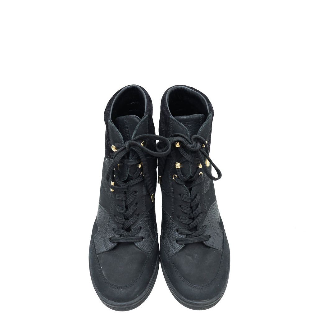 Louis Vuitton Black Suede Monogram Cliff Top Wedge Sneakers 39