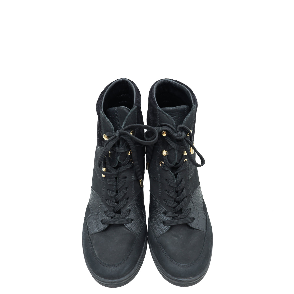 Louis Vuitton Black Suede Monogram Cliff Top Wedge Sneakers 39