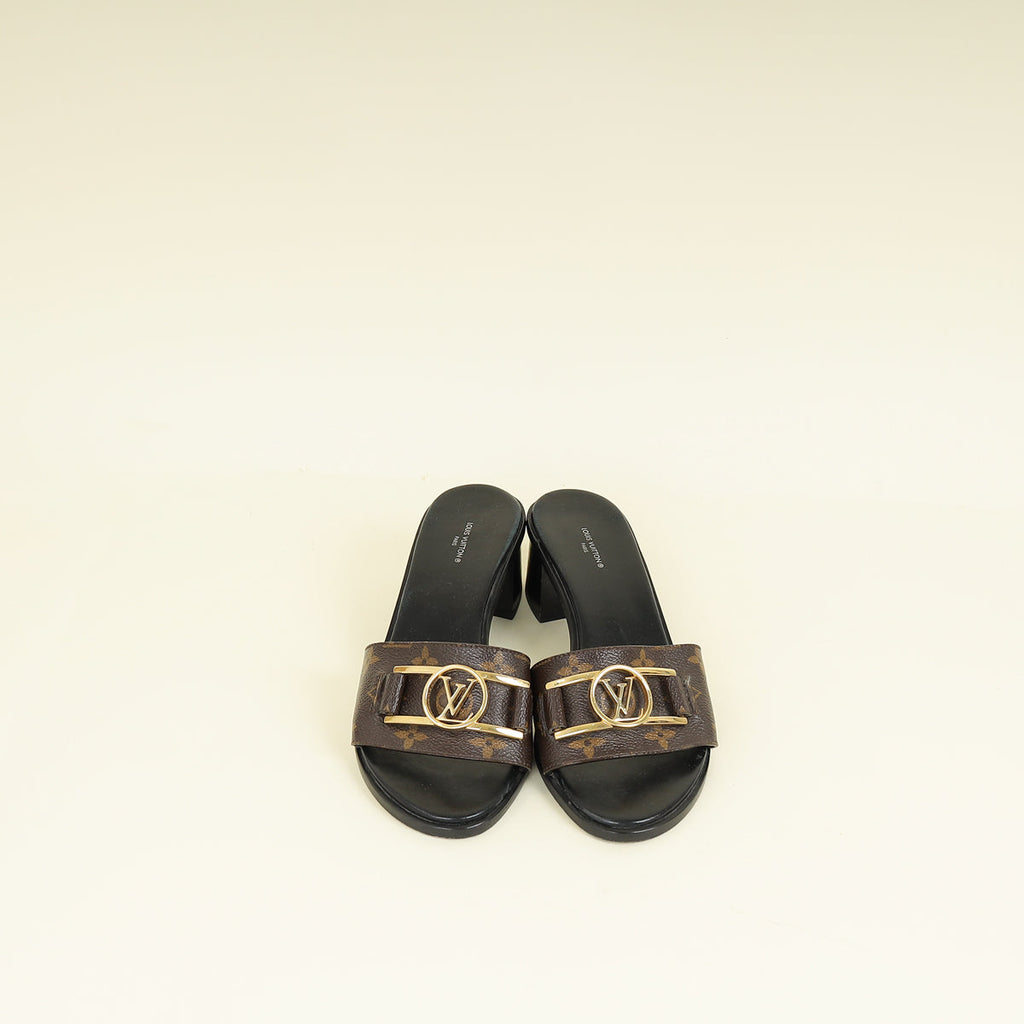 Louis Vuitton Monogram Black Lockit Mules 40
