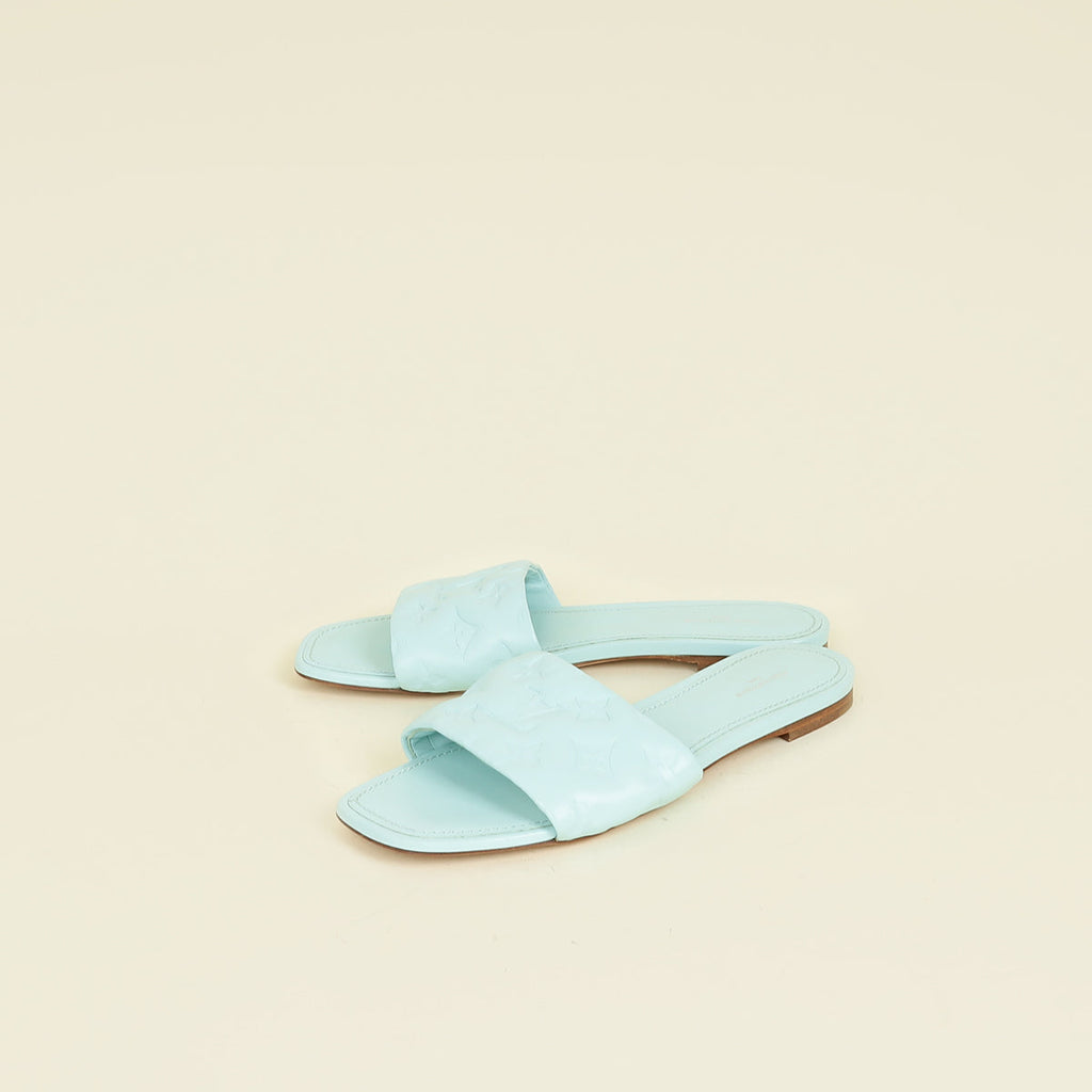 Louis Vuitton Aqua Monogram Embossed Revival Flat Mules 40