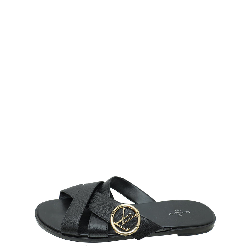Louis Vuitton Black Cross Strap Flat Sandals 41